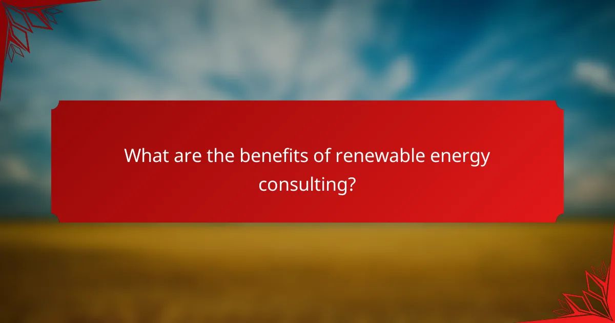 What are the benefits of renewable energy consulting?