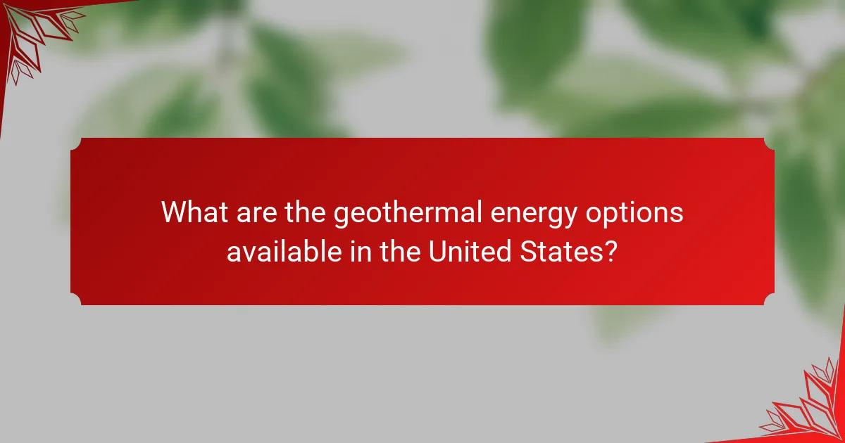 What are the geothermal energy options available in the United States?