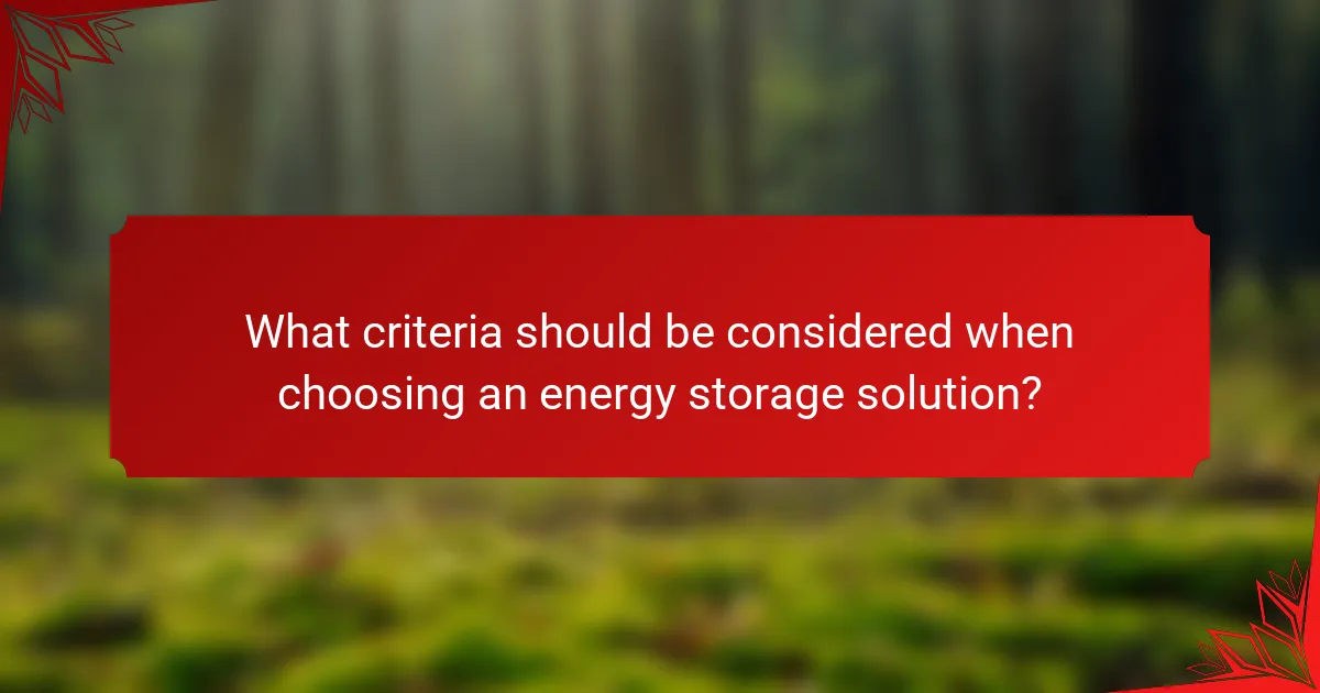 What criteria should be considered when choosing an energy storage solution?