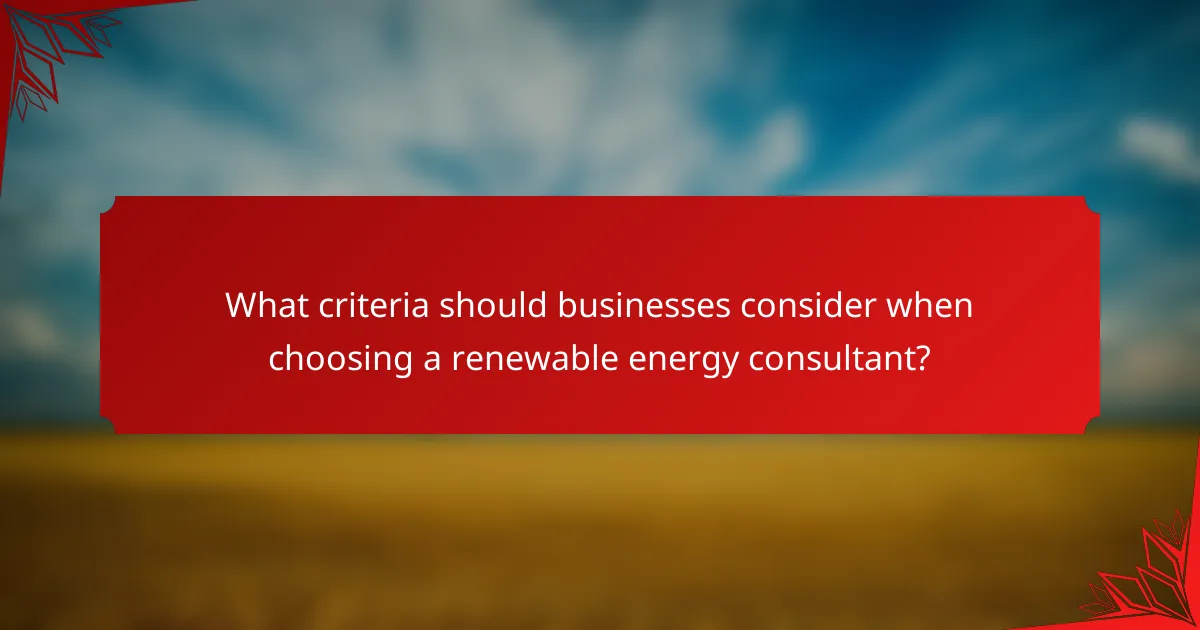 What criteria should businesses consider when choosing a renewable energy consultant?