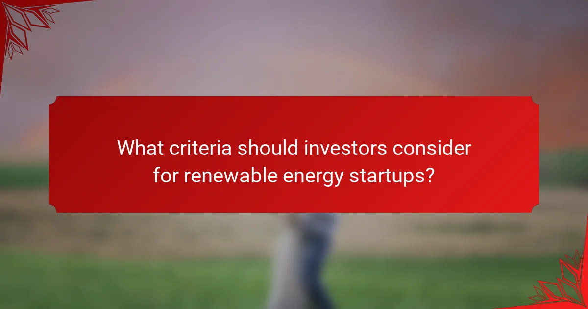 What criteria should investors consider for renewable energy startups?